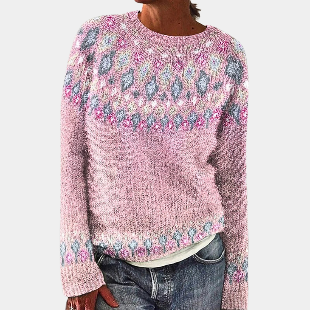 Pullover Damen Strick Rundhals | Buntes Muster Vielseitig