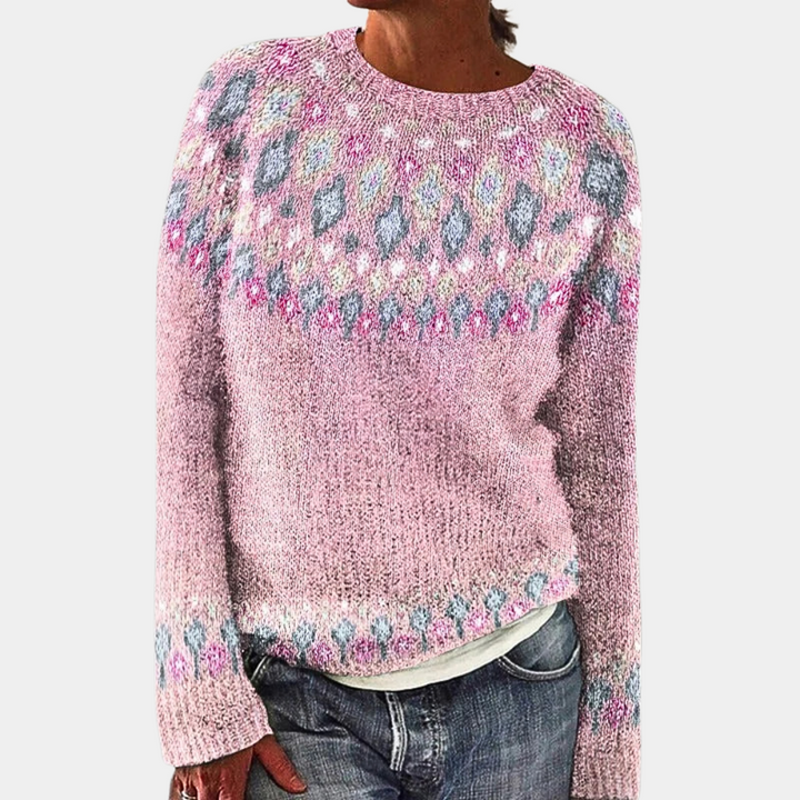 Pullover Damen Strick Rundhals | Buntes Muster Vielseitig