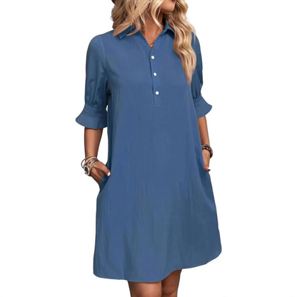 Damen Kleid | Hemdkragen Kurzarm Locker