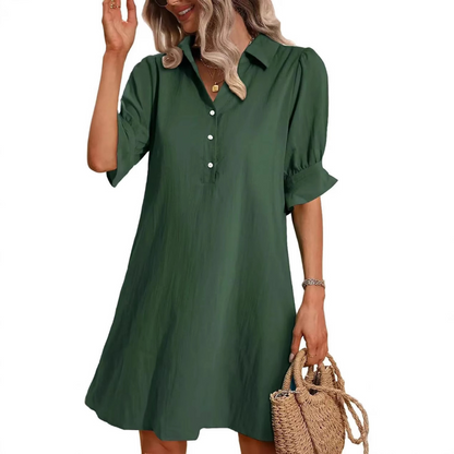 Damen Kleid | Hemdkragen Kurzarm Locker