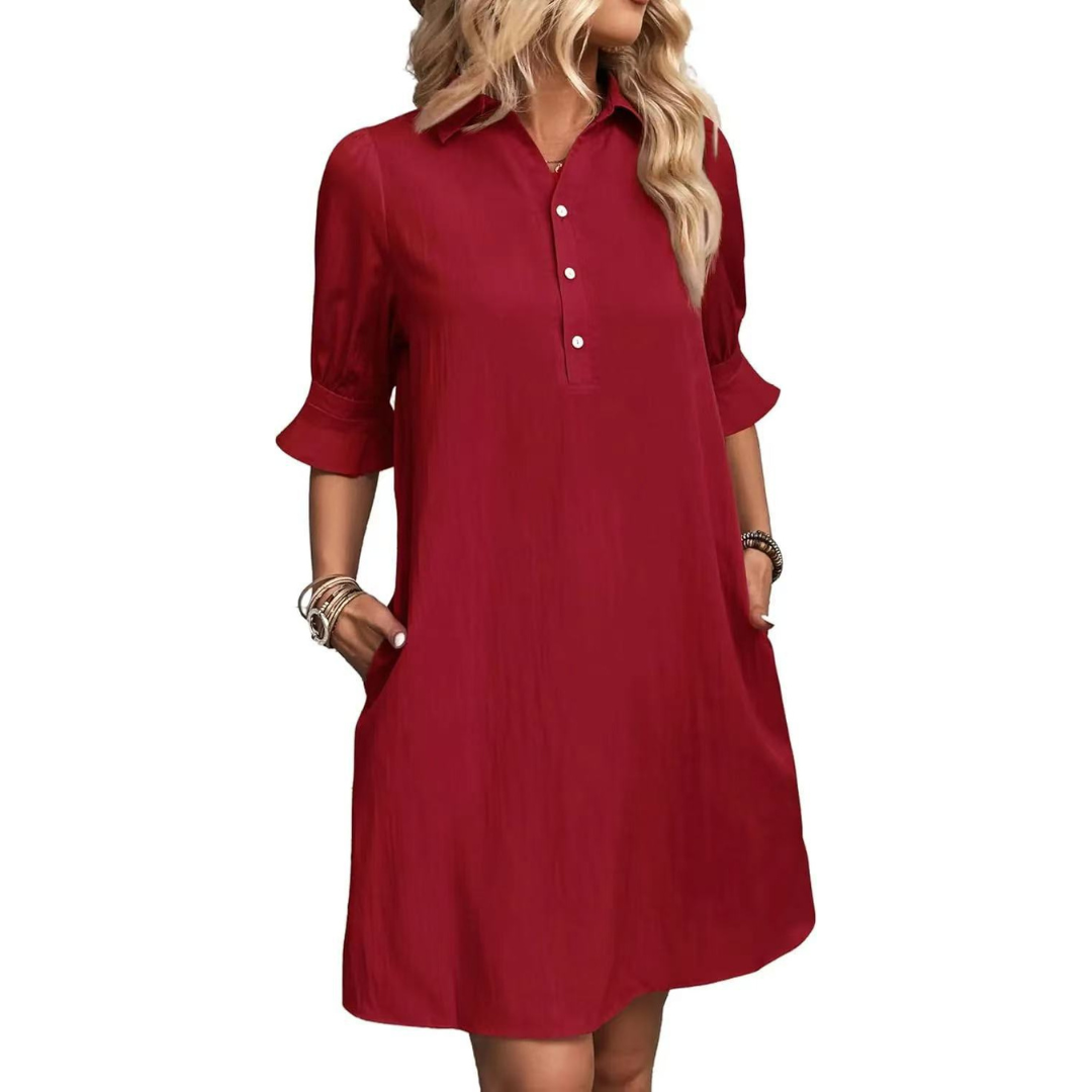 Damen Kleid | Hemdkragen Kurzarm Locker