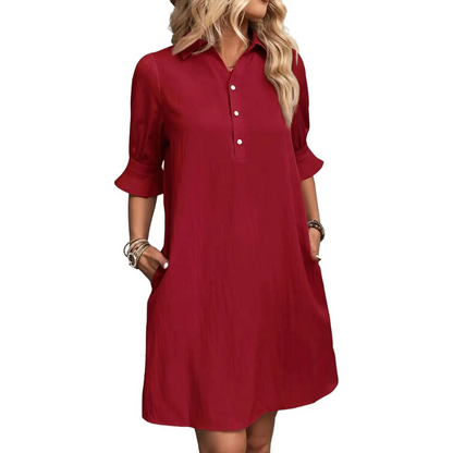 Damen Kleid | Hemdkragen Kurzarm Locker