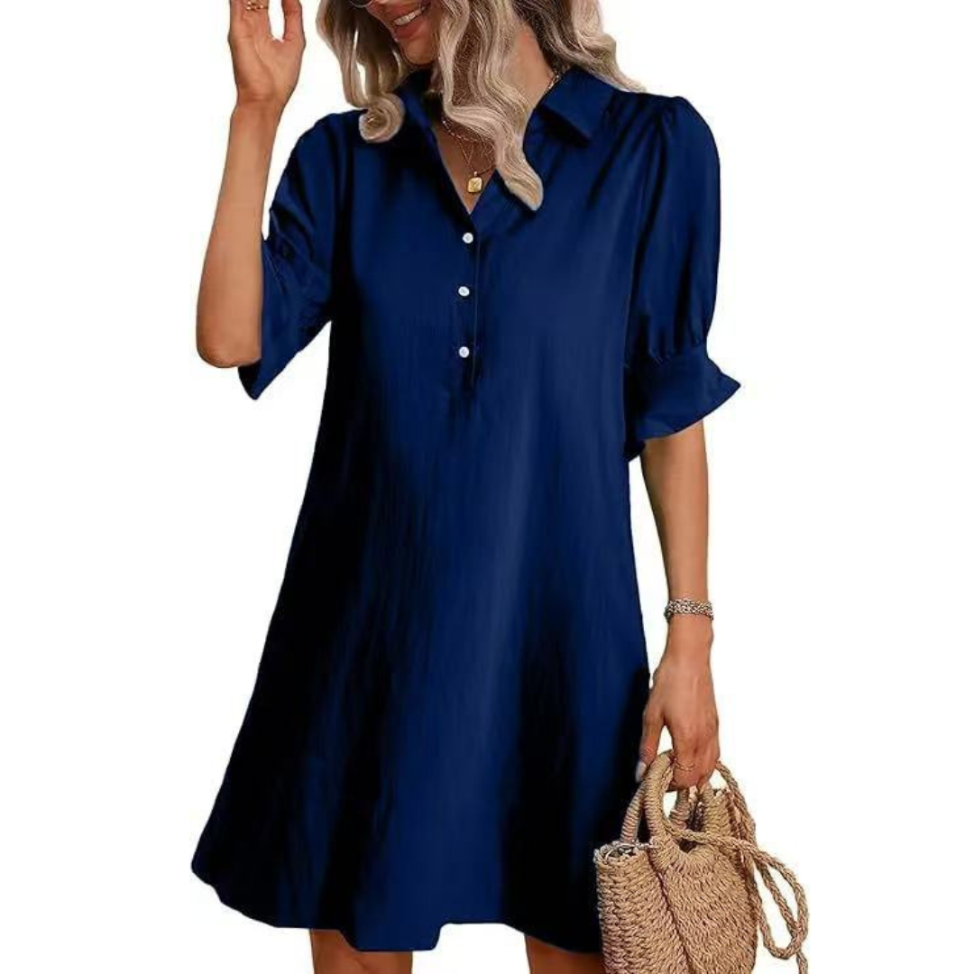 Damen Kleid | Hemdkragen Kurzarm Locker