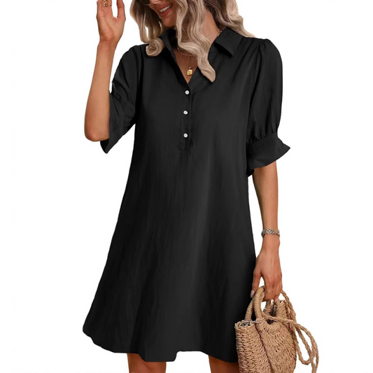 Damen Kleid | Hemdkragen Kurzarm Locker
