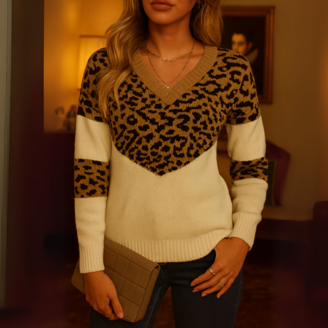 Pullover Damen Mit V-Ausschnitt | Farbblock Muster