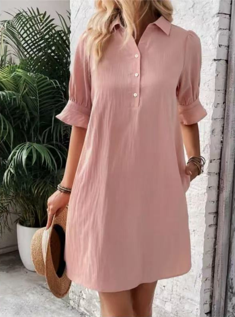 Damen Kleid | Hemdkragen Kurzarm Locker