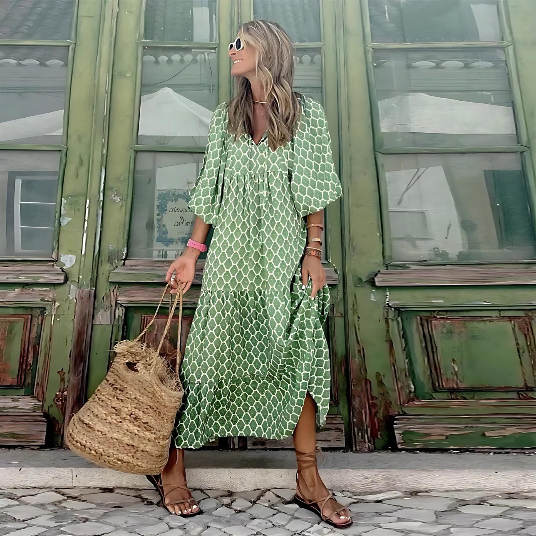 Damen Kleid | Print V-Ausschnitt Maxi