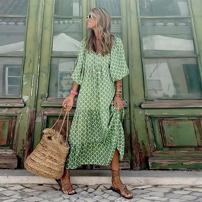 Damen Kleid | Print V-Ausschnitt Maxi