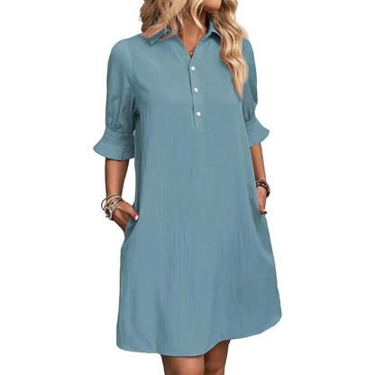 Damen Kleid | Hemdkragen Kurzarm Locker