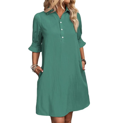 Damen Kleid | Hemdkragen Kurzarm Locker