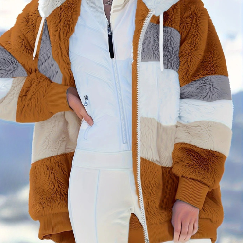 Damen Fleecejacke Mit Kapuze | Gestreift Leicht