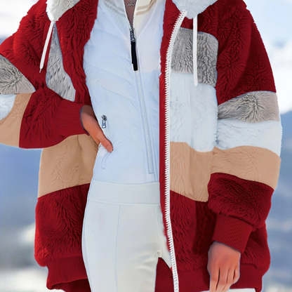 Damen Fleecejacke Mit Kapuze | Gestreift Leicht