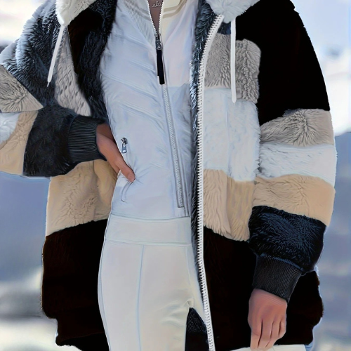 Damen Fleecejacke Mit Kapuze | Gestreift Leicht