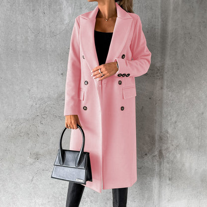 Damen Eleganter Doppelreihiger Mantel | Langer Reverskragen