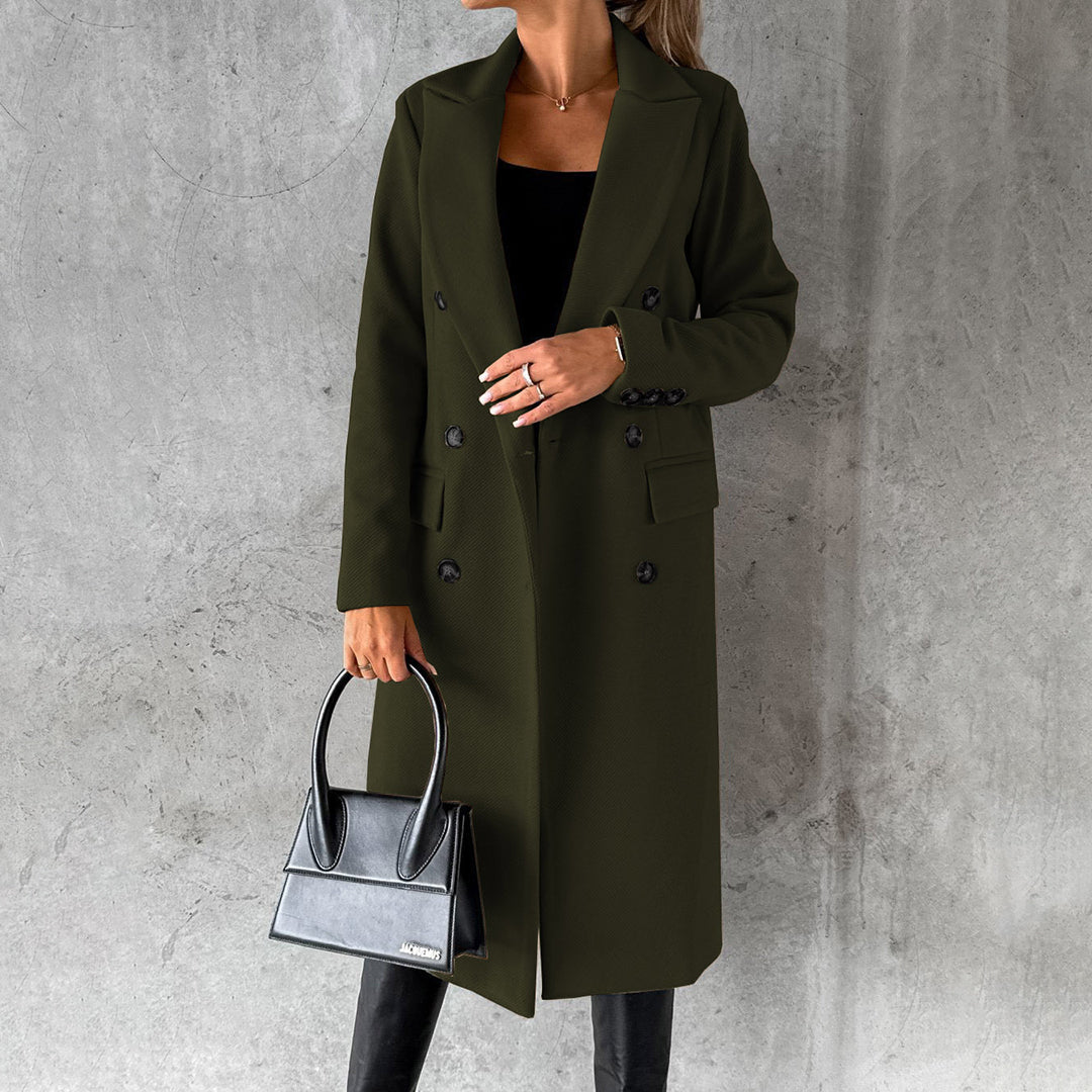 Damen Eleganter Doppelreihiger Mantel | Langer Reverskragen
