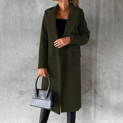 Damen Eleganter Doppelreihiger Mantel | Langer Reverskragen