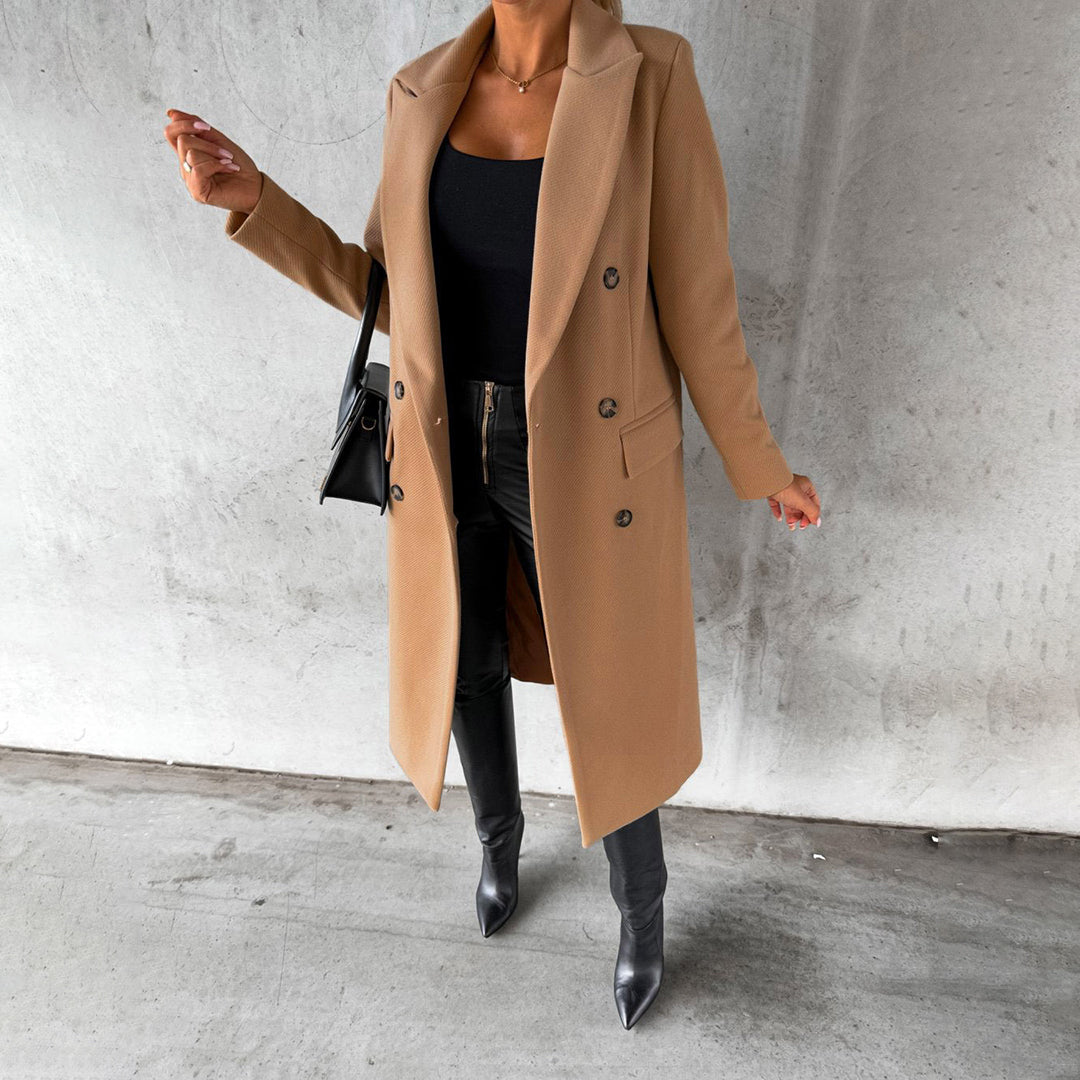 Damen Eleganter Doppelreihiger Mantel | Langer Reverskragen