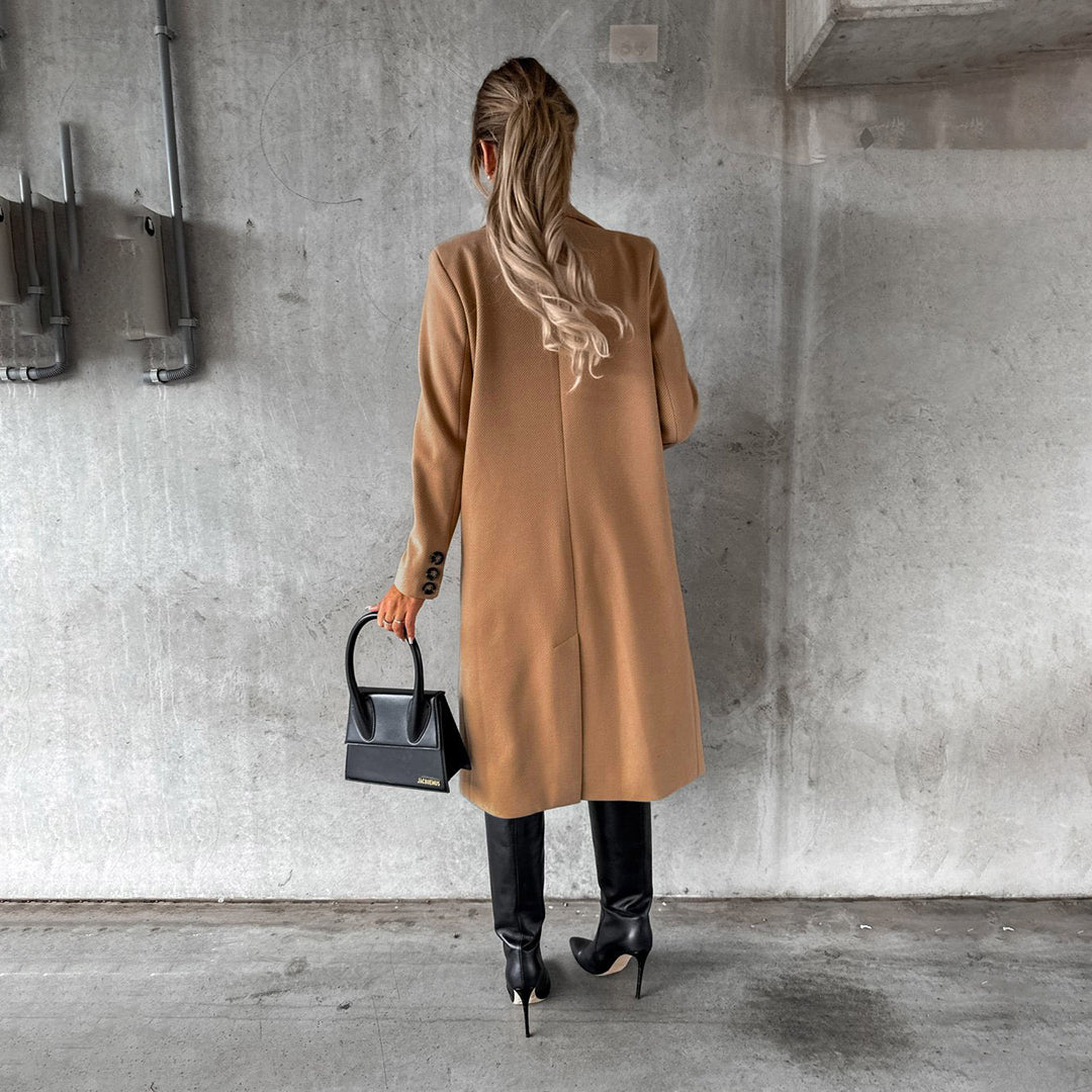 Damen Eleganter Doppelreihiger Mantel | Langer Reverskragen