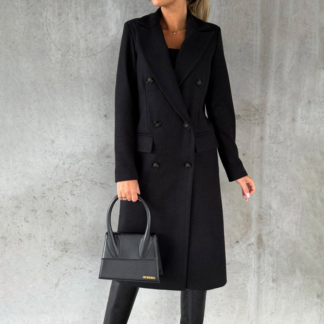 Damen Eleganter Doppelreihiger Mantel | Langer Reverskragen