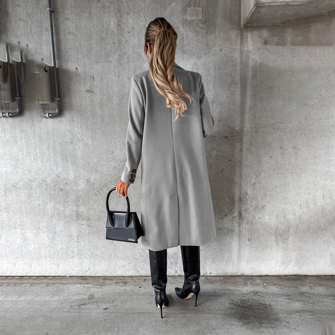 Damen Eleganter Doppelreihiger Mantel | Langer Reverskragen