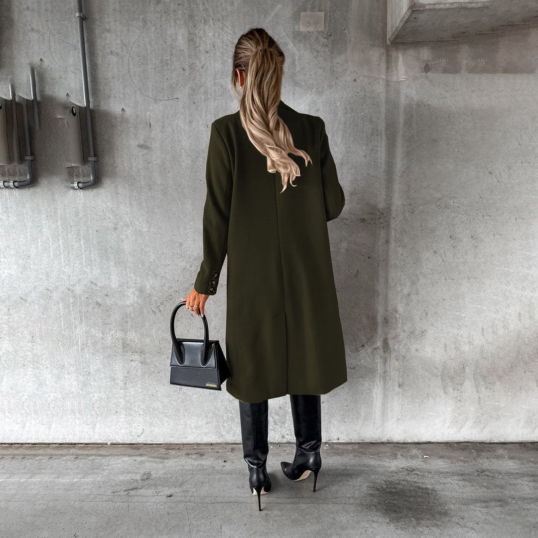 Damen Eleganter Doppelreihiger Mantel | Langer Reverskragen