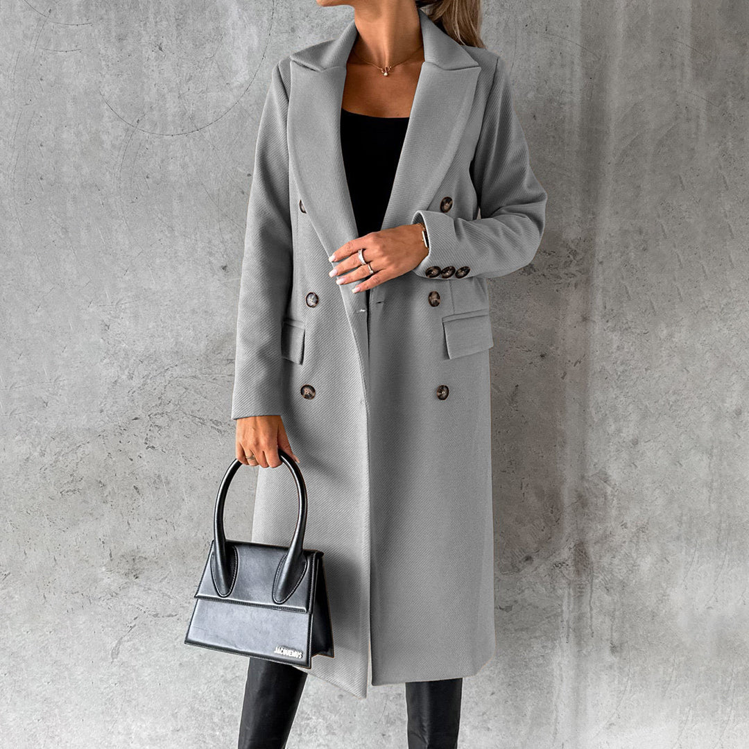 Damen Eleganter Doppelreihiger Mantel | Langer Reverskragen