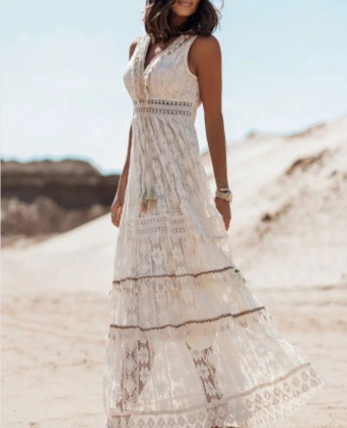 Damen Kleid | Boho Spitze Stil Maxi