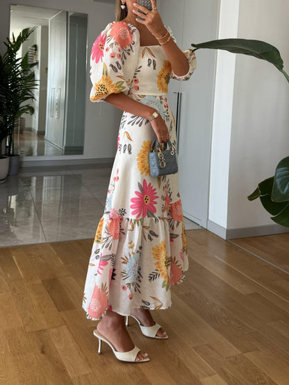 Damen Kleid | Karree Ausschnitt Floral