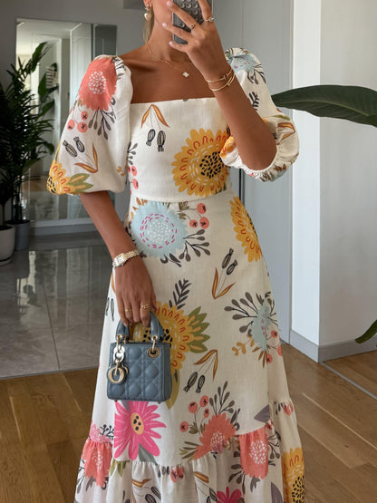 Damen Kleid | Karree Ausschnitt Floral