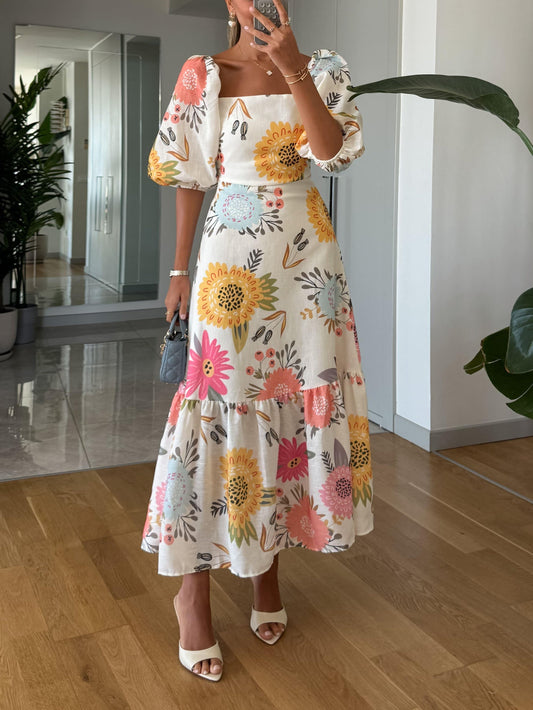 Damen Kleid | Karree Ausschnitt Floral