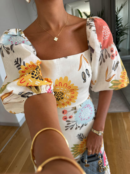 Damen Kleid | Karree Ausschnitt Floral