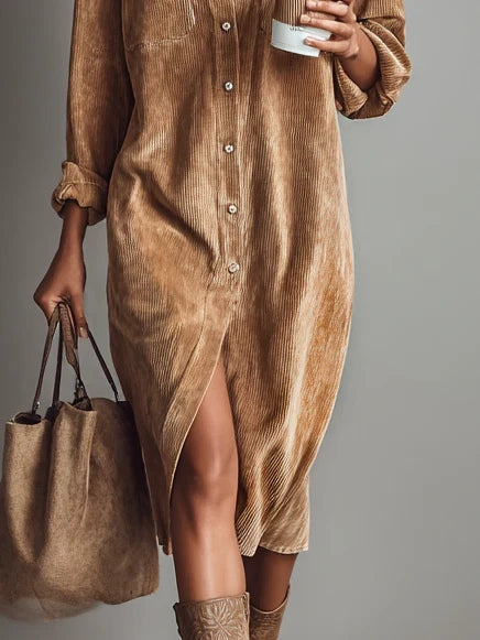 Damen Kleid | Knopfleiste Hemdkragen