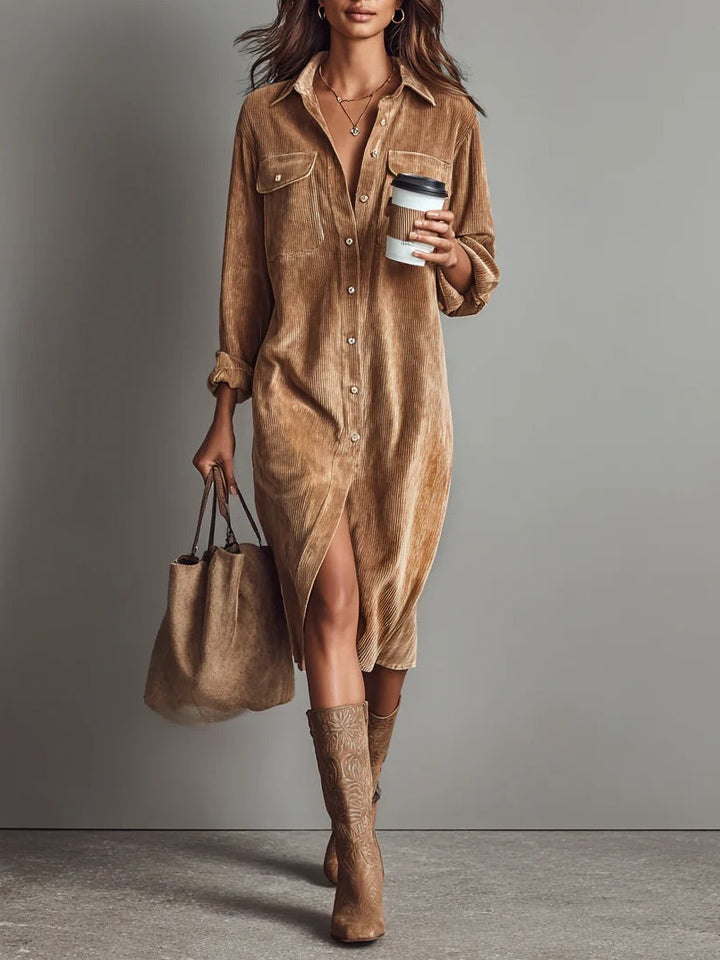 Damen Kleid | Knopfleiste Hemdkragen