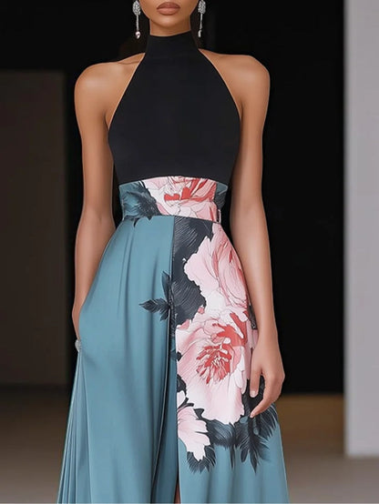 Damen Abendkleid | Halter Schlitz Blumen