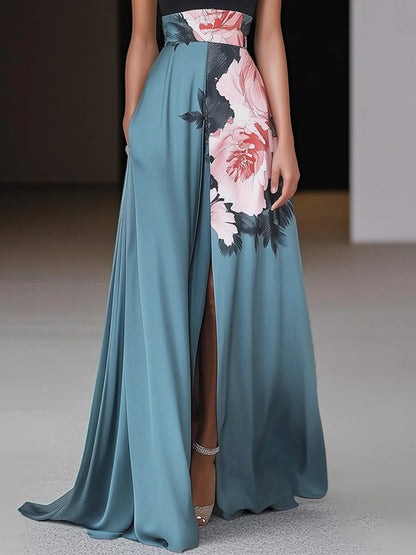 Damen Abendkleid | Halter Schlitz Blumen