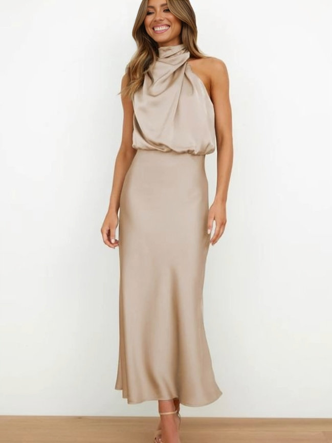 Damen Kleid | Halterhals Drapiert Midi