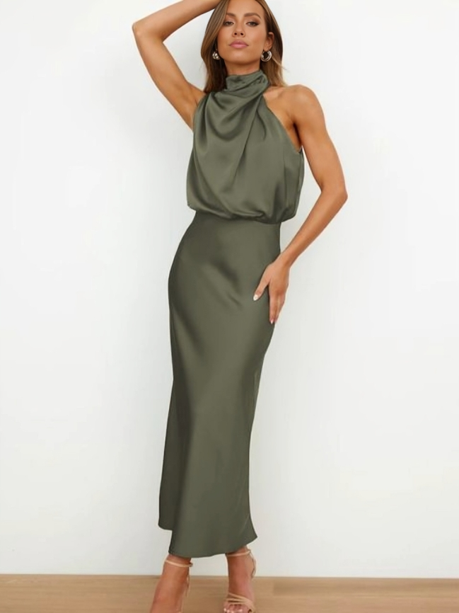 Damen Kleid | Halterhals Drapiert Midi