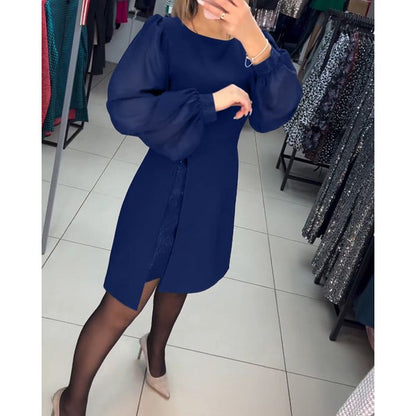 Damen Kleid | Rundhals Ballonärmel Kurz
