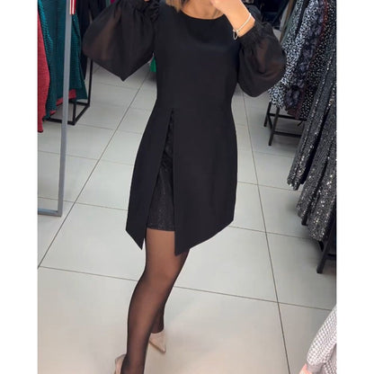 Damen Kleid | Rundhals Ballonärmel Kurz