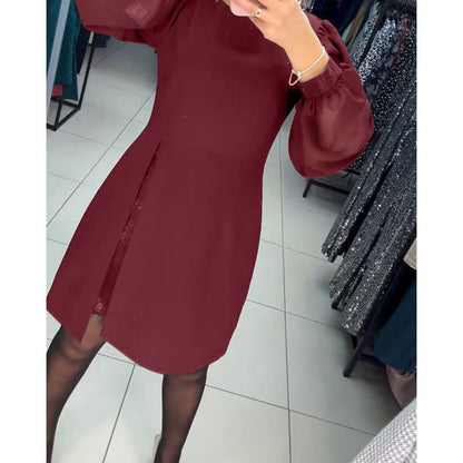 Damen Kleid | Rundhals Ballonärmel Kurz
