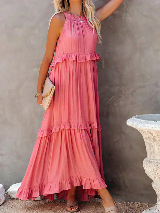 Damen Kleid | Halter Rüschen Maxi