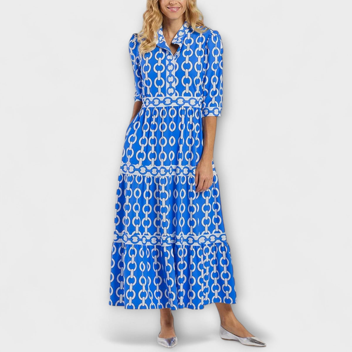 Damen Kleid | Kettenmuster 3/4-Ärmel Maxi