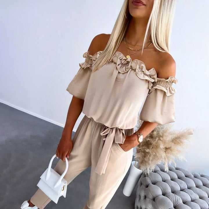 Damen Jumpsuit | Off-Shoulder Rüschen Taille