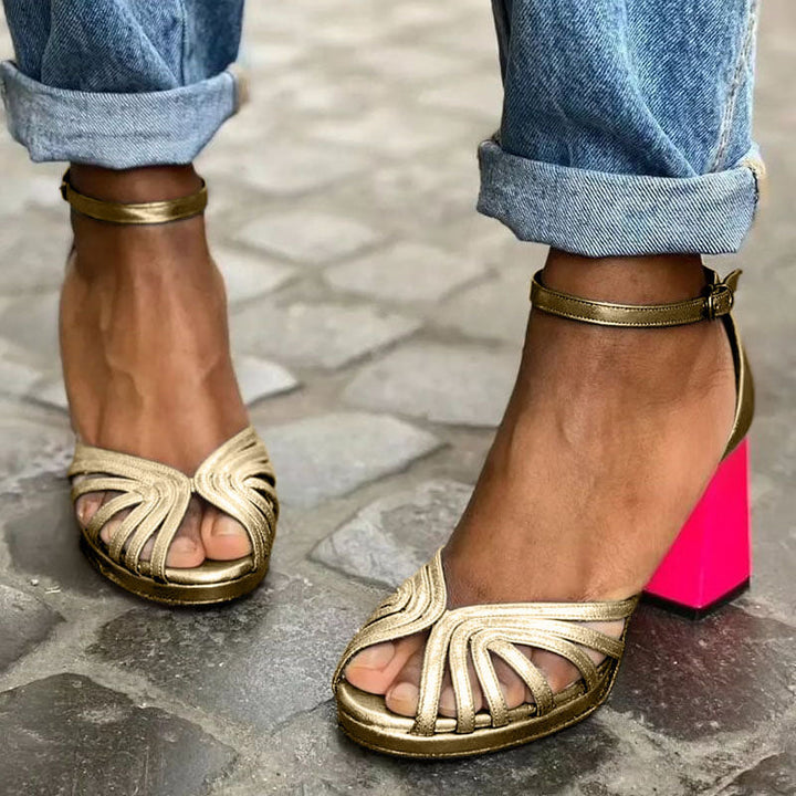 Damen Sandalen | Blockabsatz Knöchelriemen