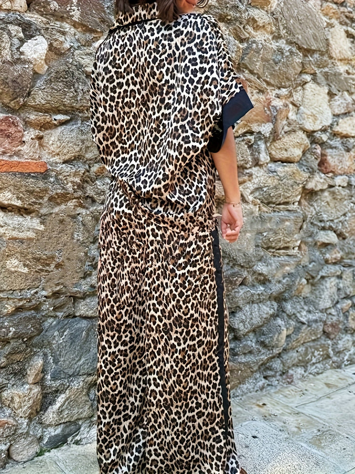 Damen Zweiteiler | Leopardenmuster Bluse und Hose