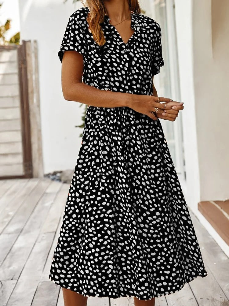 Damen Kleid | Kurzarm Bindegürtel Midi