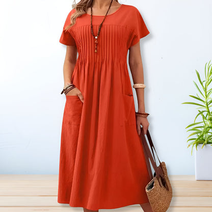 Damen Kleid | Falten Rundhals Midi