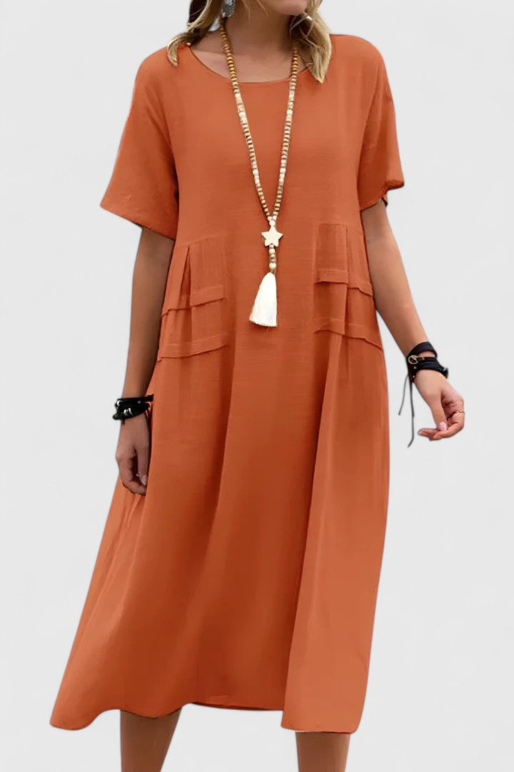 Damen Kleid | Rundhals Kurzarm Midi