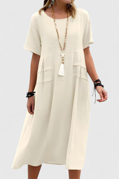 Damen Kleid | Rundhals Kurzarm Midi