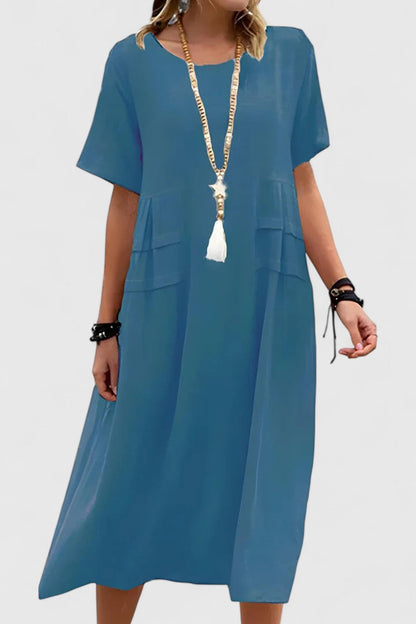 Damen Kleid | Rundhals Kurzarm Midi